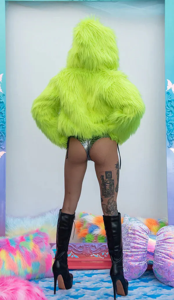 Neon Faux Fur Cropped Hoodie - Neon Yellow FF490