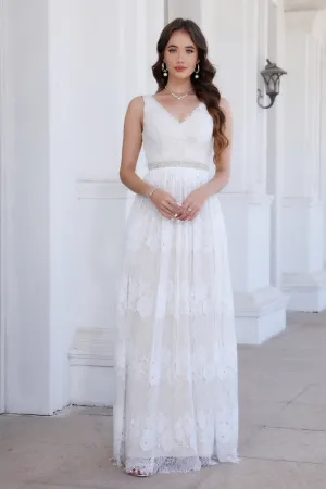 New Arrival Ivory Lace Sleeveless A Line Floor Length Bridal Gown