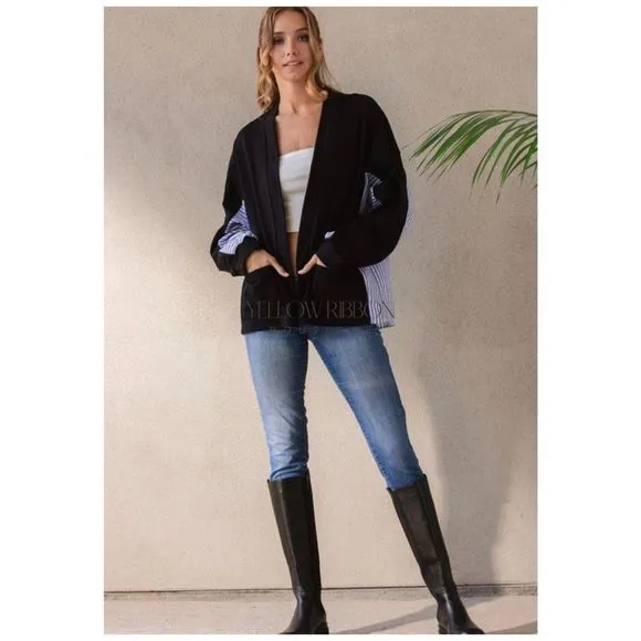 NEW Stripe Contrast Open Cardigan