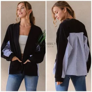 NEW Stripe Contrast Open Cardigan