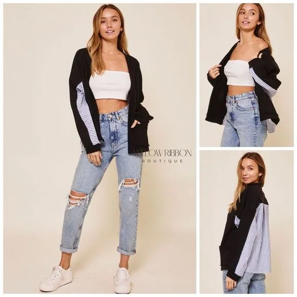 NEW Stripe Contrast Open Cardigan