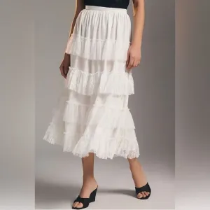 NWT Anthropologie White Forever That Girl Tiered Midi/Maxi/Midaxi Skirt Size XL
