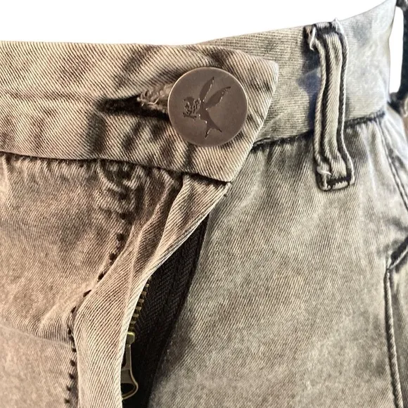 One Teaspoon FESTIVAL Mid Length Denim Skirt Sz XS Gray 4 Pockets Closing Zip