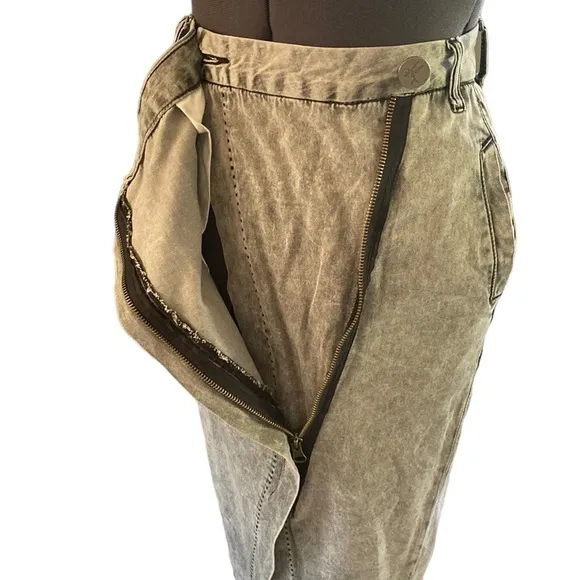 One Teaspoon FESTIVAL Mid Length Denim Skirt Sz XS Gray 4 Pockets Closing Zip