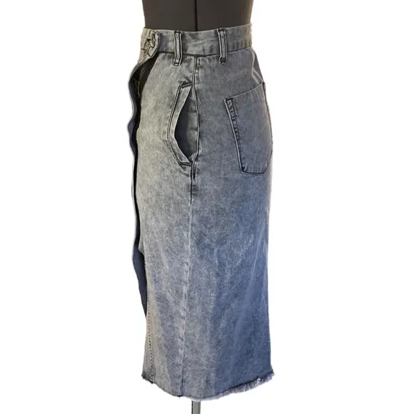 One Teaspoon FESTIVAL Mid Length Denim Skirt Sz XS Gray 4 Pockets Closing Zip