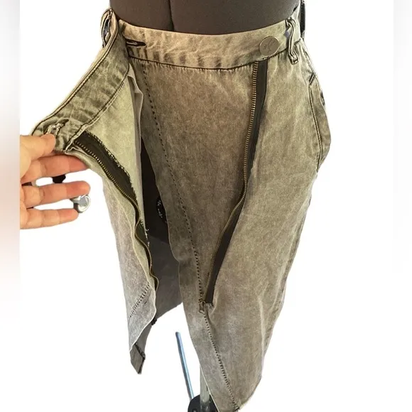 One Teaspoon FESTIVAL Mid Length Denim Skirt Sz XS Gray 4 Pockets Closing Zip