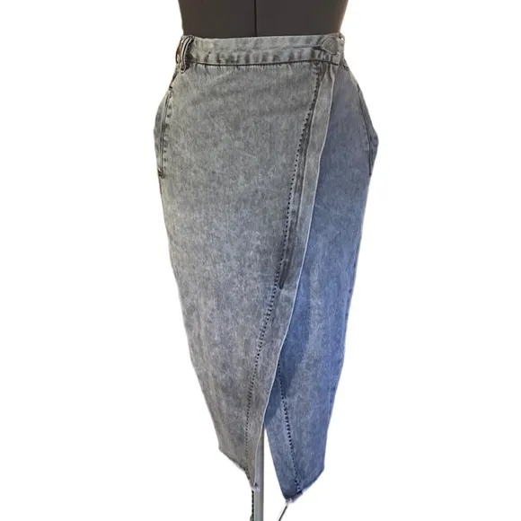 One Teaspoon FESTIVAL Mid Length Denim Skirt Sz XS Gray 4 Pockets Closing Zip