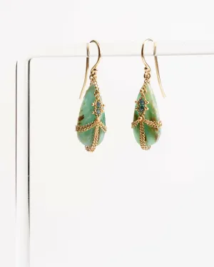 opal, petrified wood & blue diamond draped earrings