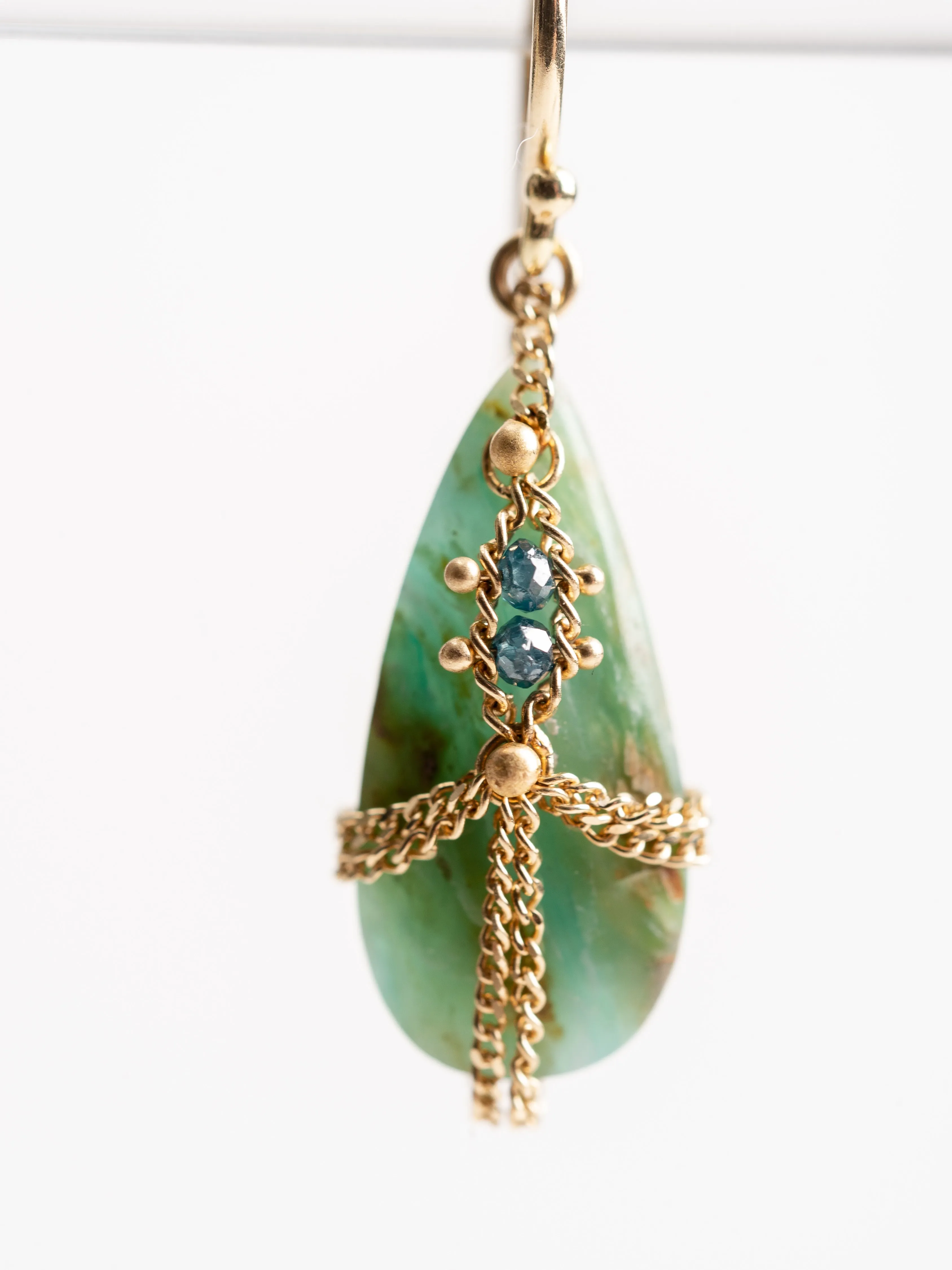 opal, petrified wood & blue diamond draped earrings