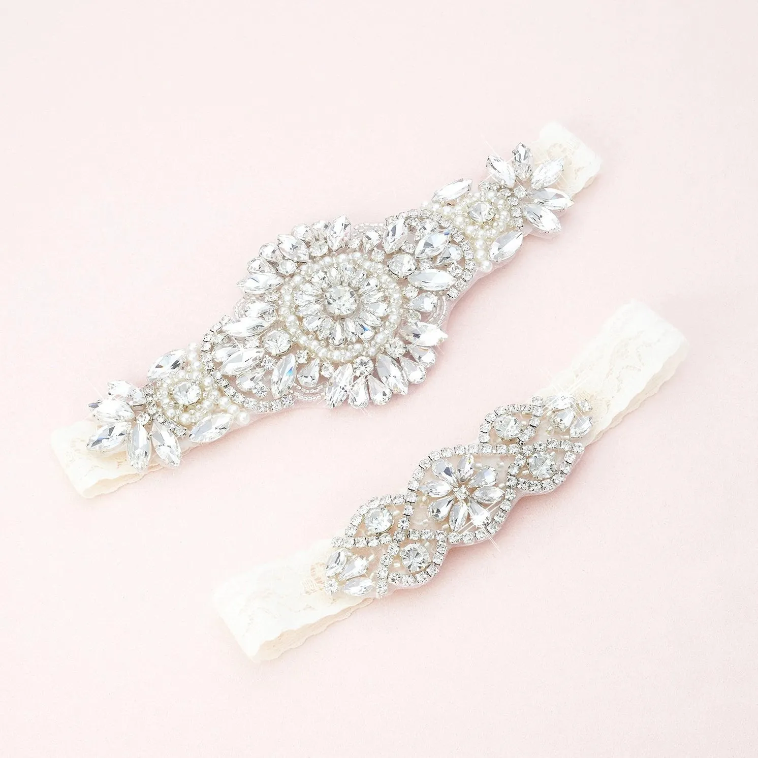 Ophelia Crystal and Lace Garter Set