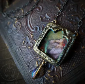 Ophelia ~ Iridescent Glass Gothic Arch Pictorial Shrine Amulet