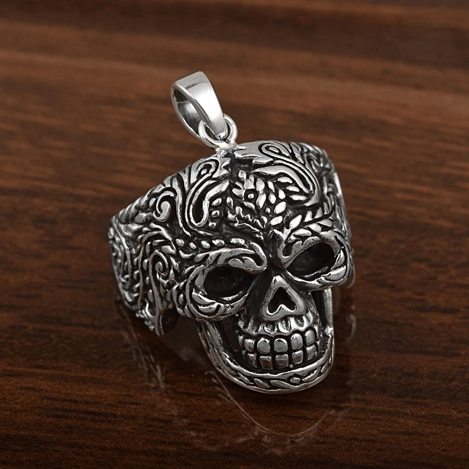 Oxidized Sterling Silver Handmade Skull Mens Necklace Vintage Skull Necklace
