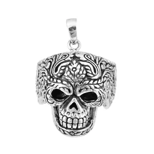 Oxidized Sterling Silver Handmade Skull Mens Necklace Vintage Skull Necklace