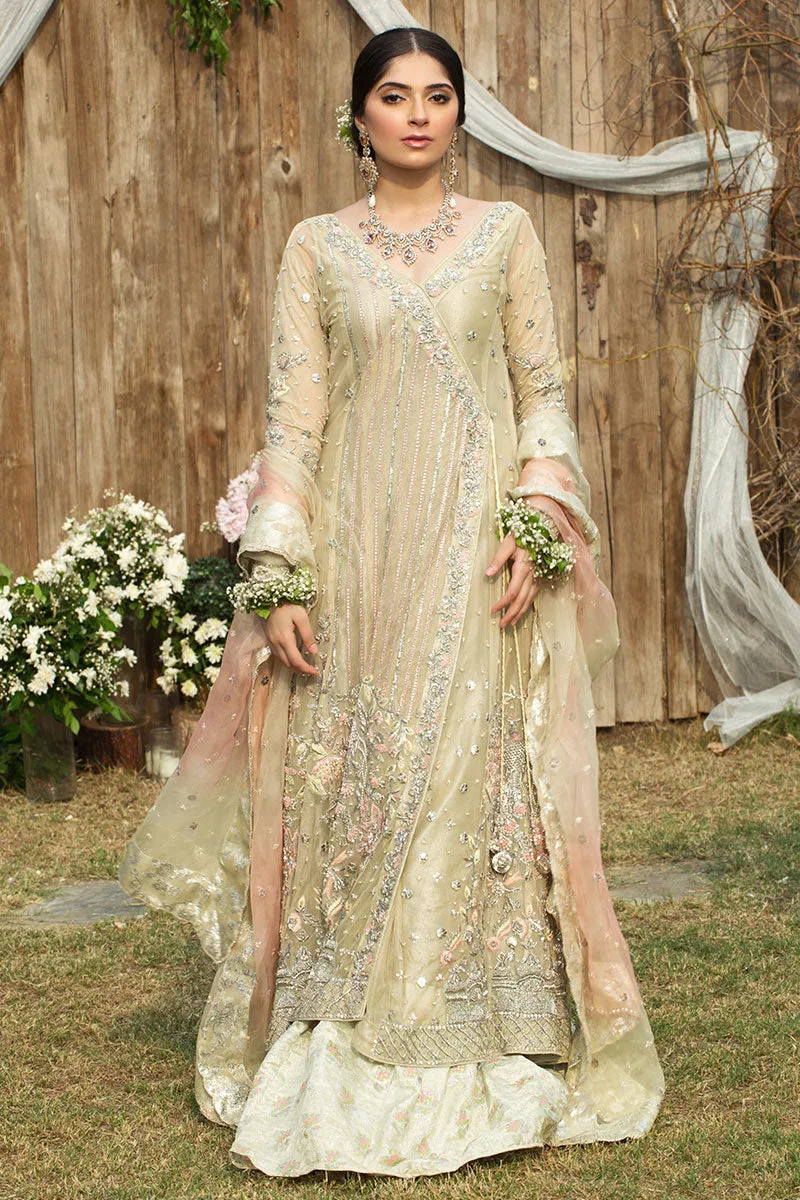 Pakistani Bridal Wedding Frock in Ivory Color #Y6068