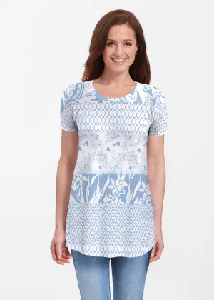 Patchwork Blue (7902) ~ Short Sleeve Butterknit tunic