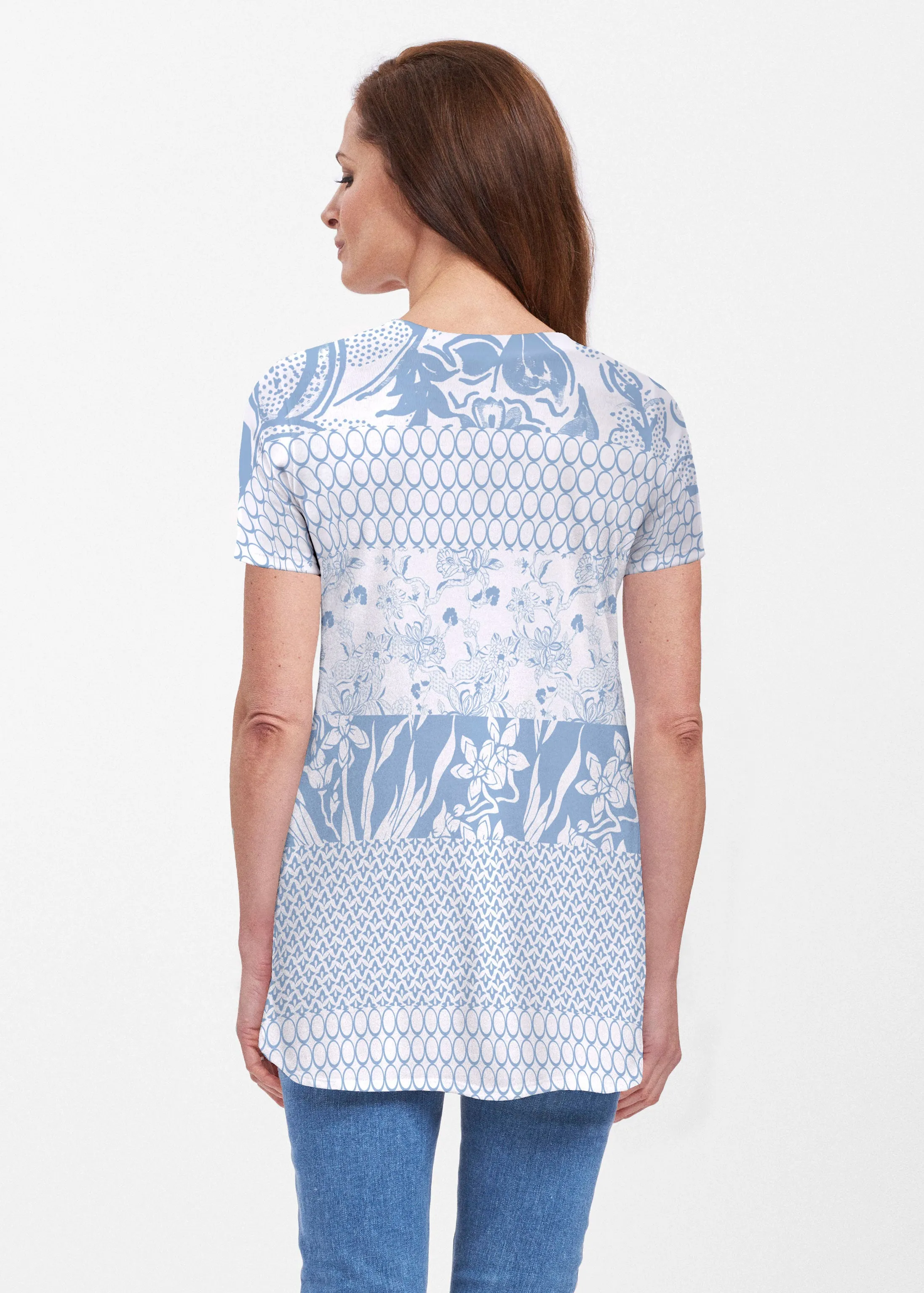 Patchwork Blue (7902) ~ Short Sleeve Butterknit tunic