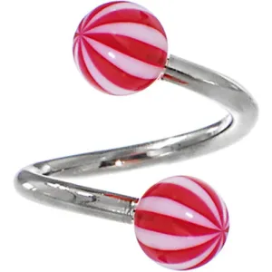 Peppermint Red BEACH BALL Spiral Twister Belly Ring