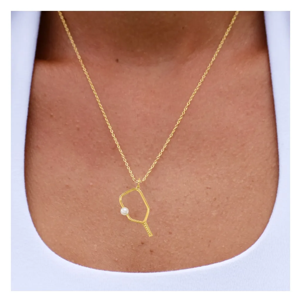 Pickleball Pendant | Open Paddle and Pearl in 14k Gold
