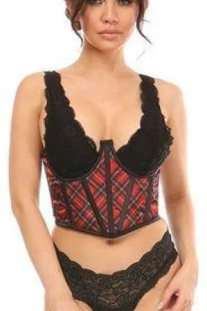 Plaid Satin Open Cup Waist Cincher