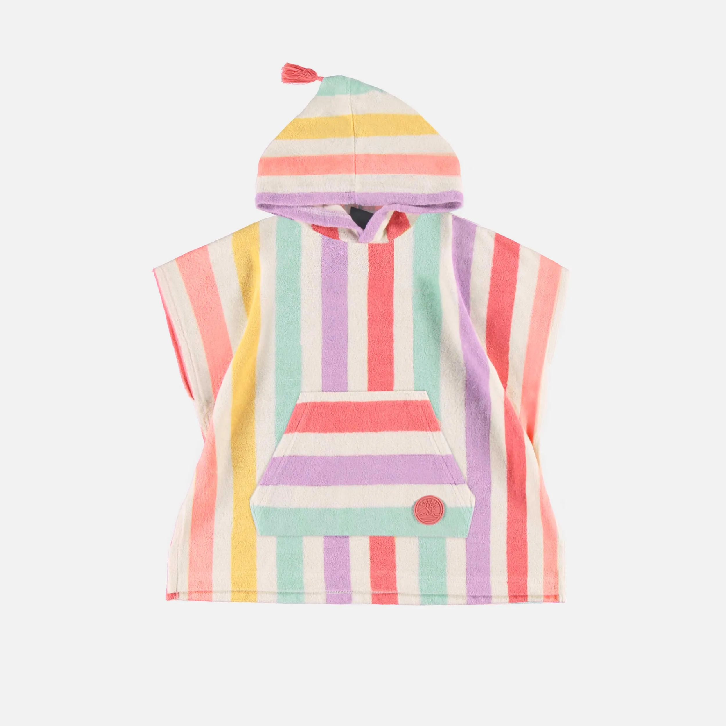 Poncho de plage crème à rayures colorées, bébé  || Cream beach poncho with colorful stripes, baby