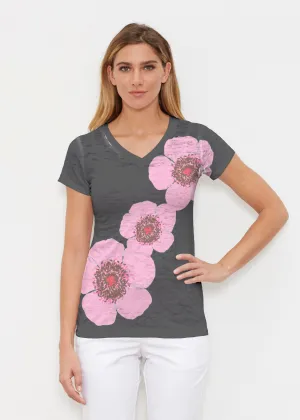 Poppy Black Stripes (7100) ~ Signature Cap Sleeve V-Neck Shirt