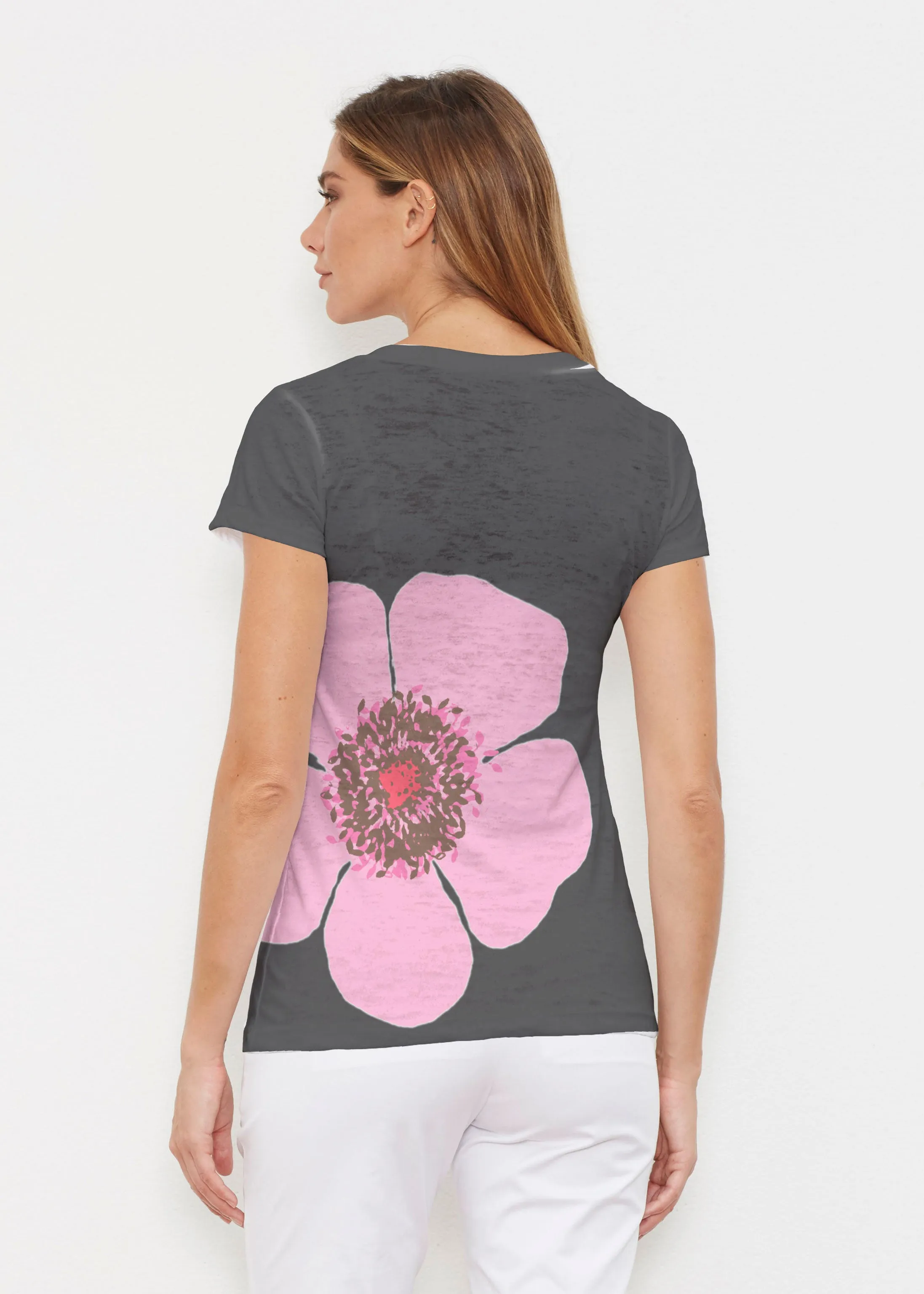 Poppy Black Stripes (7100) ~ Signature Cap Sleeve V-Neck Shirt