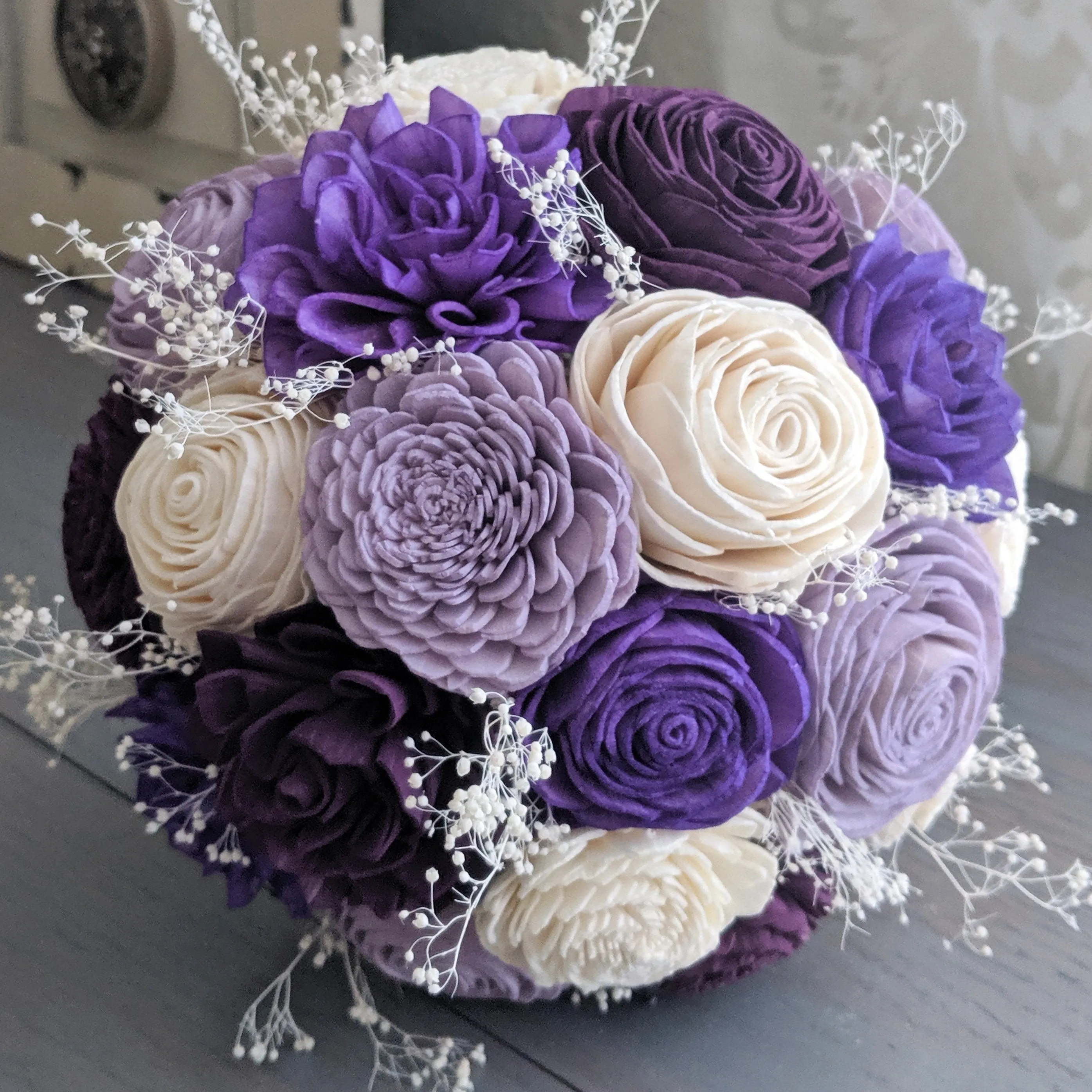 Purple, Plum, Lilac, and Ivory Bouquet with Baby's Breath