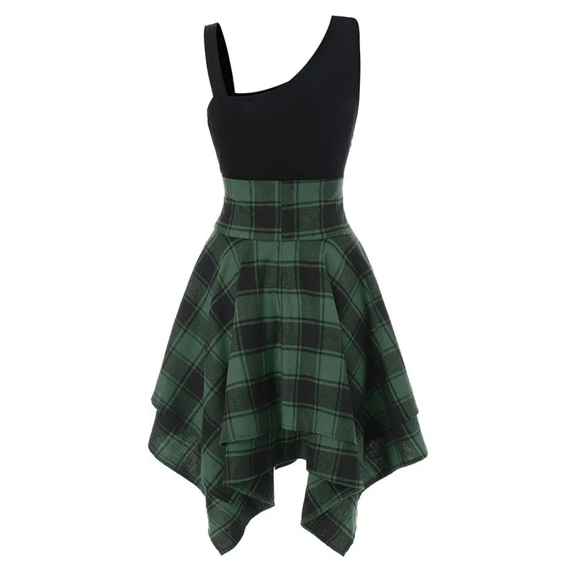 "GOTHIC WAIST PLAID IRREGULAR" DRESS K082106