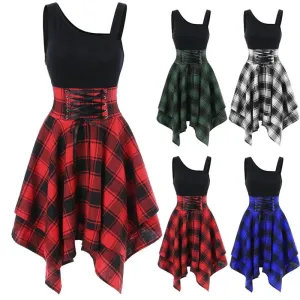"GOTHIC WAIST PLAID IRREGULAR" DRESS K082106