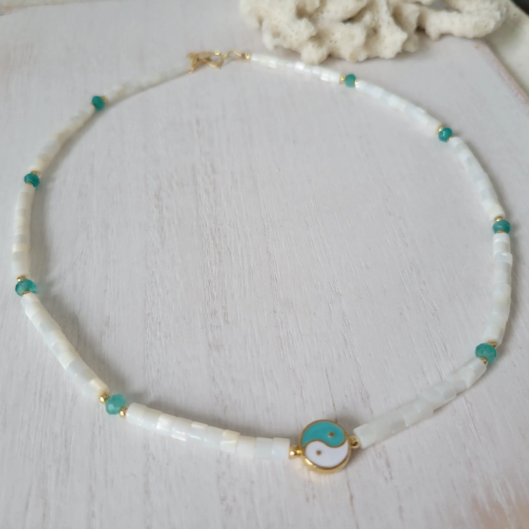"Grommet" Heishi Shell & Crystal Girl's Surfer or Yin & Yang Necklaces - Multiple Colors Available