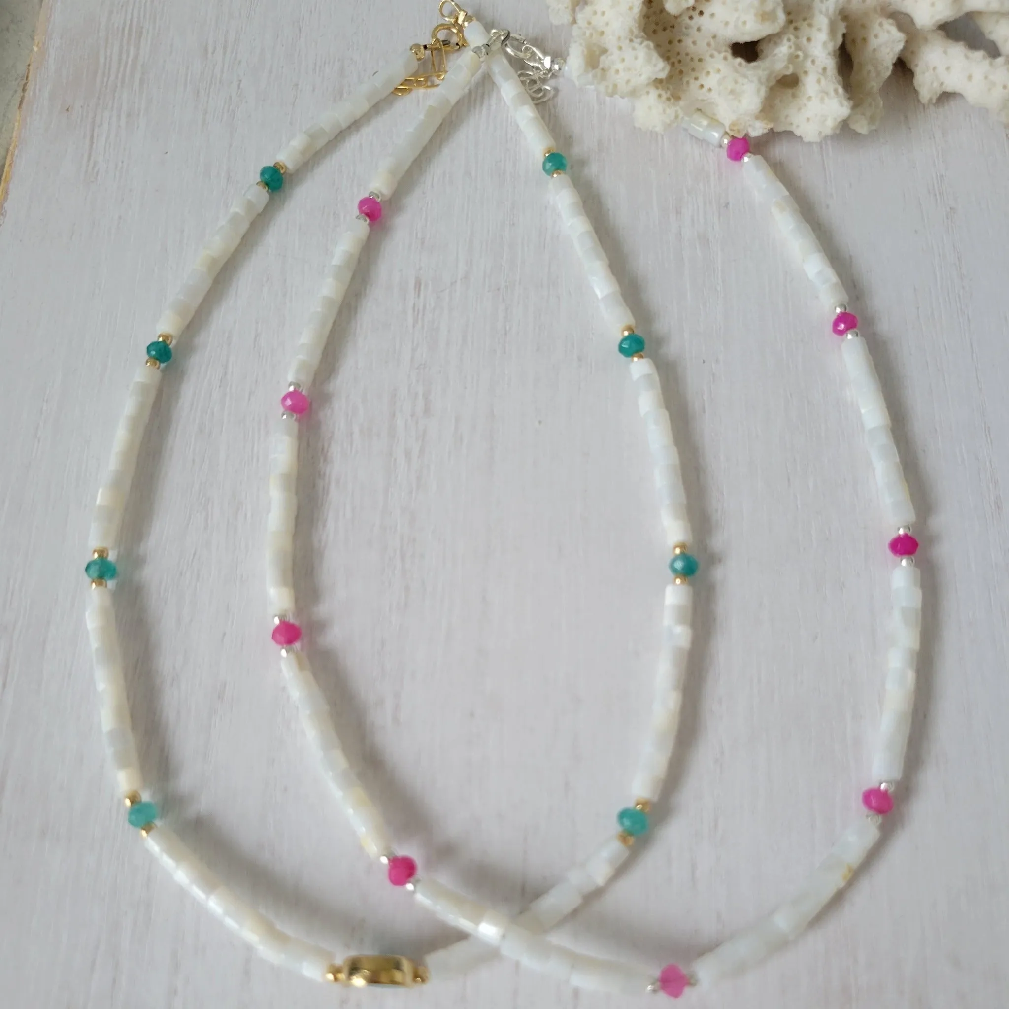 "Grommet" Heishi Shell & Crystal Girl's Surfer or Yin & Yang Necklaces - Multiple Colors Available
