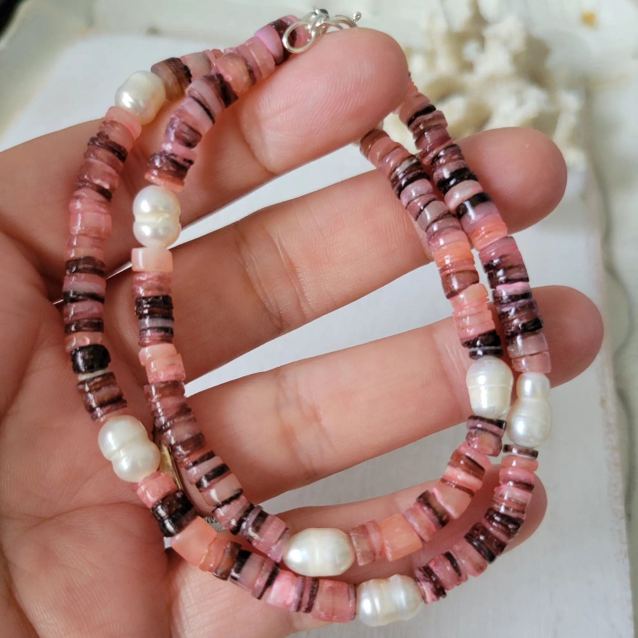 "Grommet" Heishi Shell & Freshwater Pearl Girl's Surfer Necklaces - Multiple Colors Available