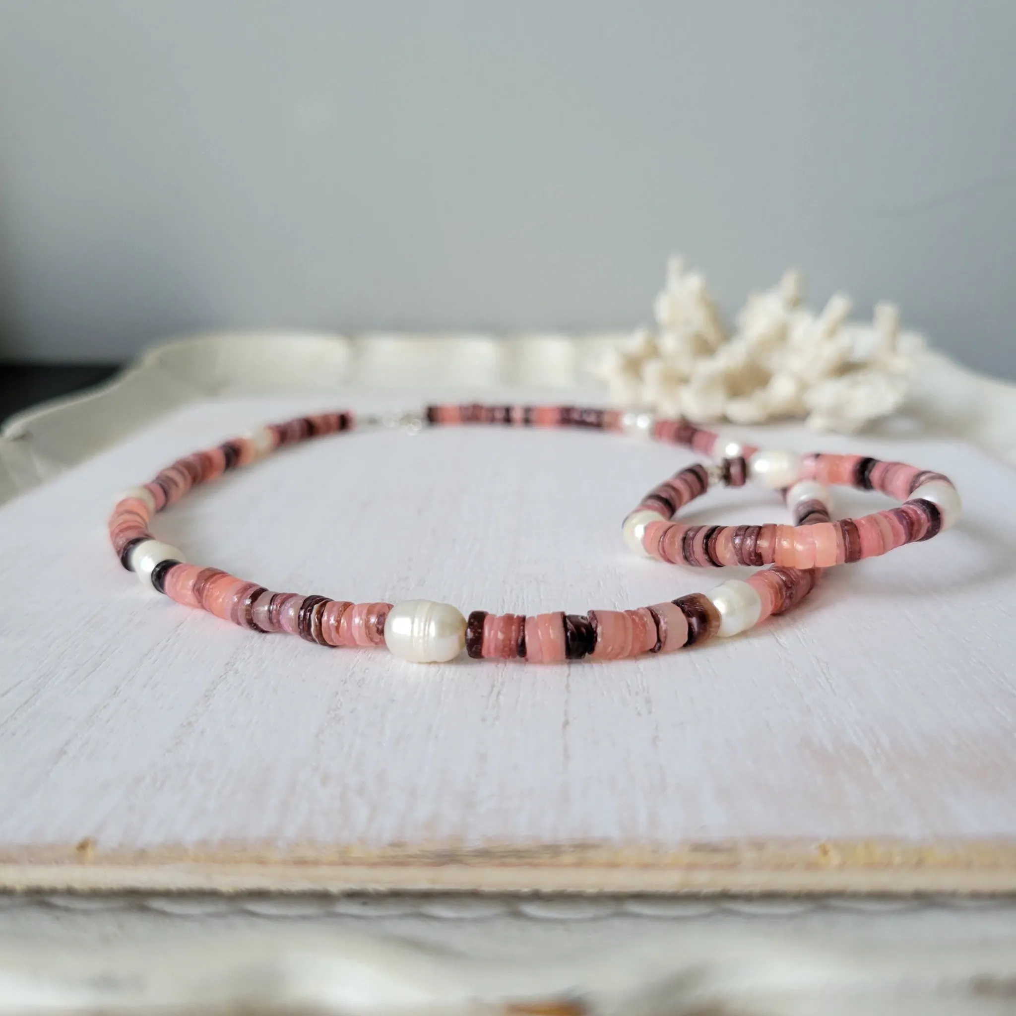 "Grommet" Heishi Shell & Freshwater Pearl Girl's Surfer Necklaces - Multiple Colors Available