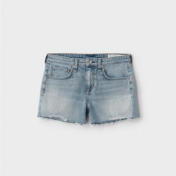 Rag &amp; Bone Dre Low Rise Boyfriend Distressed Cutoff Jean Shorts 27 Stella Blue