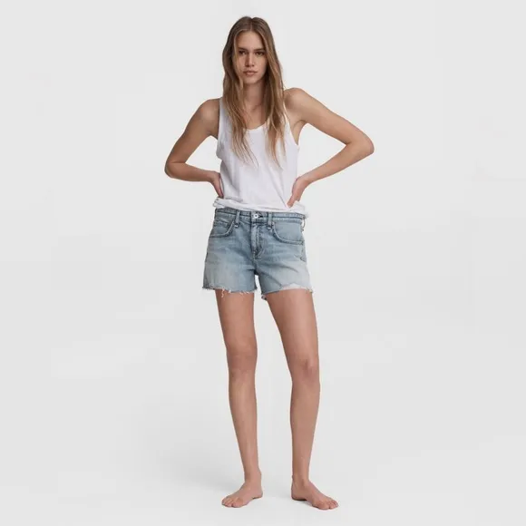 Rag &amp; Bone Dre Low Rise Boyfriend Distressed Cutoff Jean Shorts 27 Stella Blue
