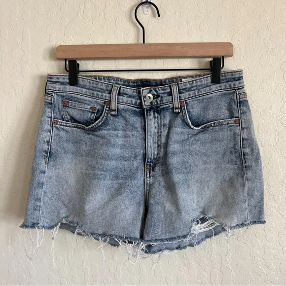 Rag &amp; Bone Dre Low Rise Boyfriend Distressed Cutoff Jean Shorts 27 Stella Blue