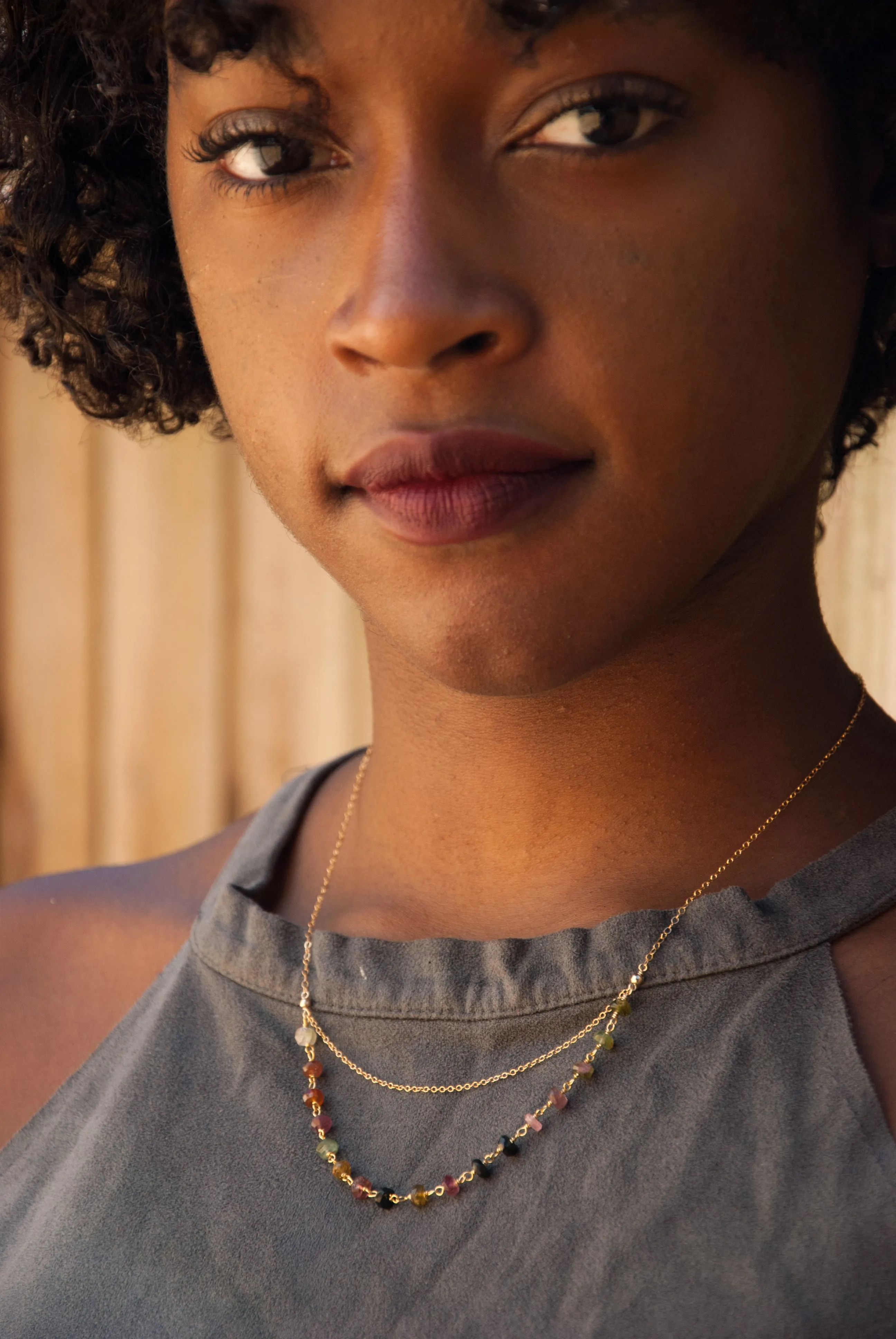 rainbow tourmaline "double-layer" chain necklace