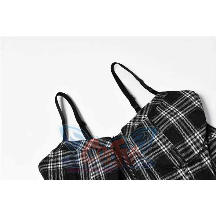 【READY TO SHIP】Gothic Grunge Spaghetti Strap Plaid Mini Dress mp005895
