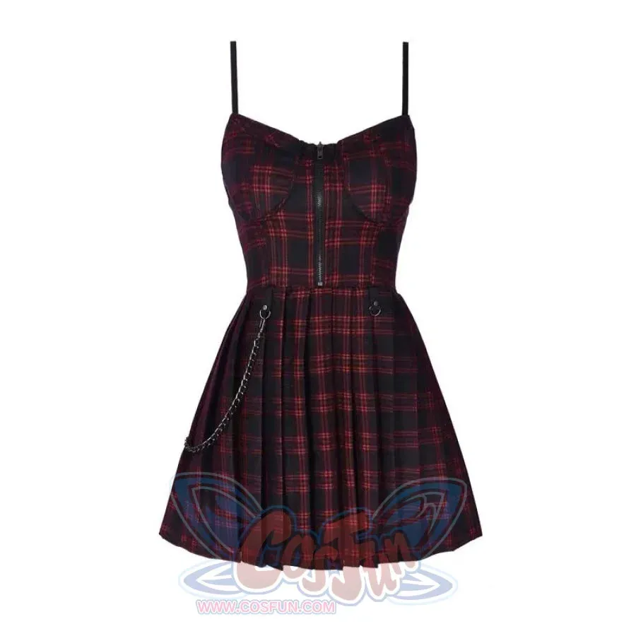 【READY TO SHIP】Gothic Grunge Spaghetti Strap Plaid Mini Dress mp005895