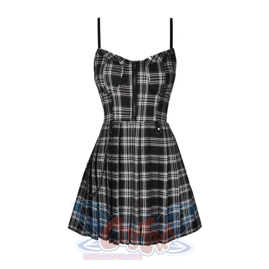 【READY TO SHIP】Gothic Grunge Spaghetti Strap Plaid Mini Dress mp005895