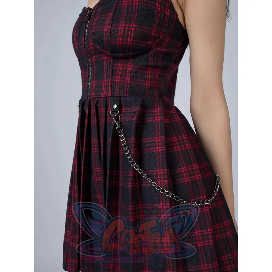 【READY TO SHIP】Gothic Grunge Spaghetti Strap Plaid Mini Dress mp005895