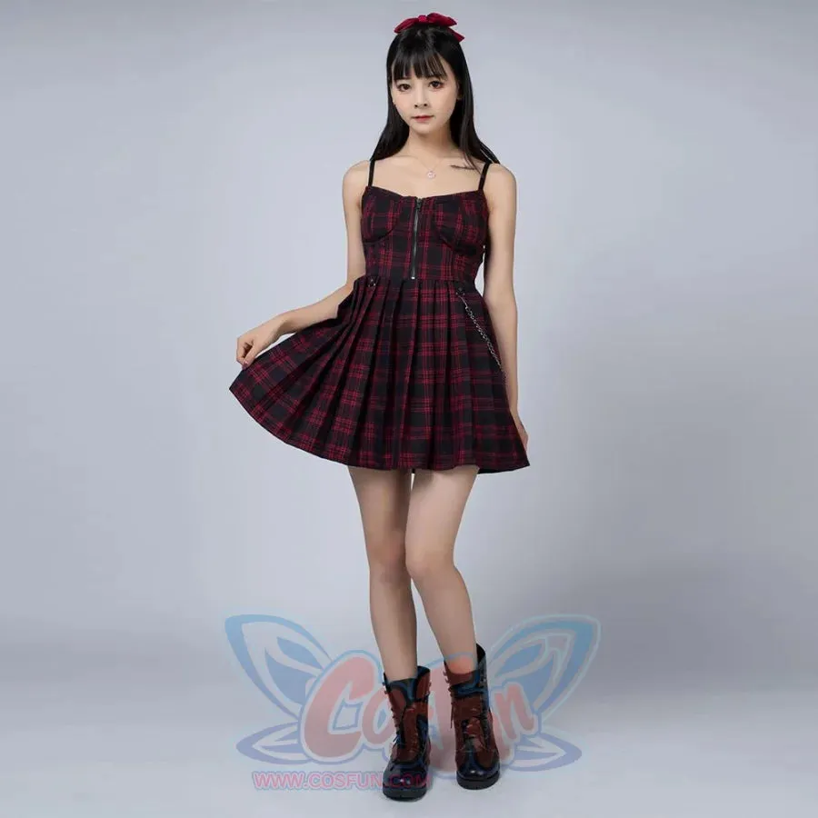 【READY TO SHIP】Gothic Grunge Spaghetti Strap Plaid Mini Dress mp005895
