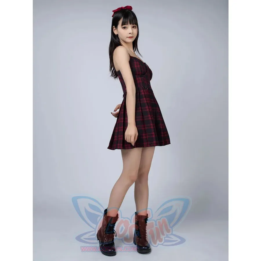【READY TO SHIP】Gothic Grunge Spaghetti Strap Plaid Mini Dress mp005895