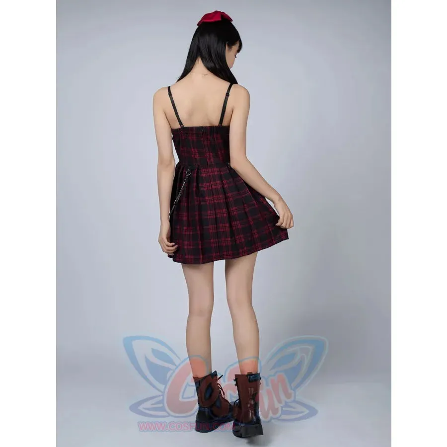 【READY TO SHIP】Gothic Grunge Spaghetti Strap Plaid Mini Dress mp005895