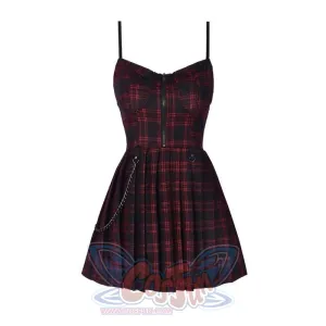 【READY TO SHIP】Gothic Grunge Spaghetti Strap Plaid Mini Dress mp005895