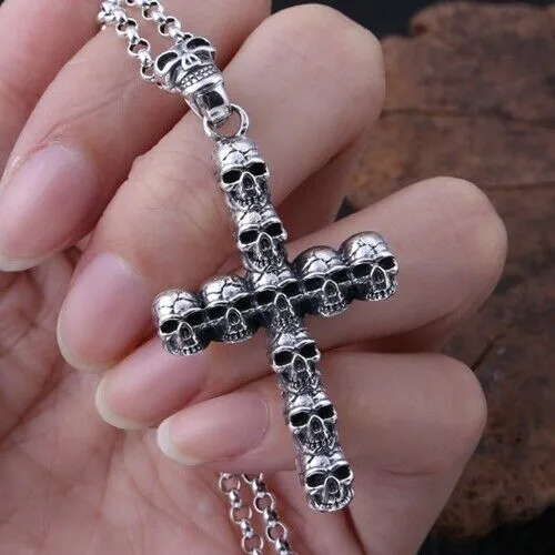 Real 925 Sterling Silver Pendant Skull Gothic Cross Jewelry