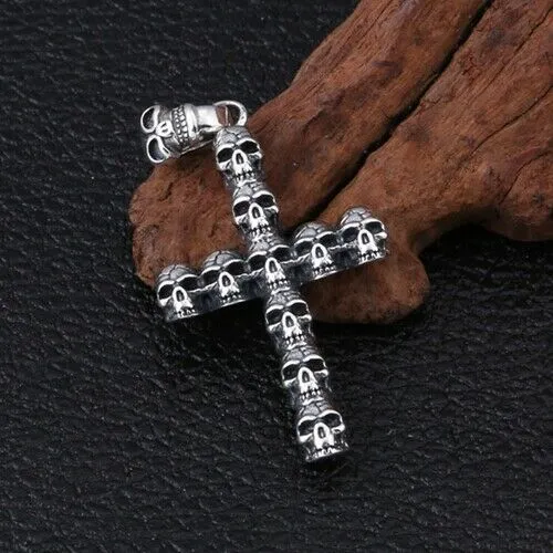 Real 925 Sterling Silver Pendant Skull Gothic Cross Jewelry