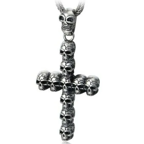 Real 925 Sterling Silver Pendant Skull Gothic Cross Jewelry