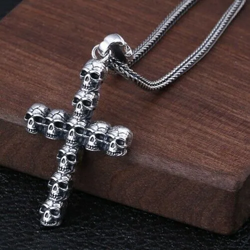 Real 925 Sterling Silver Pendant Skull Gothic Cross Jewelry