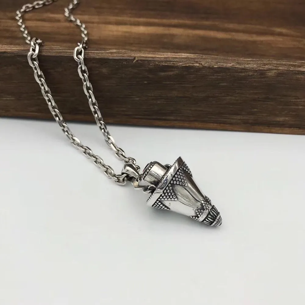 Real Solid 925 Sterling Silver Necklace Pendant Jewelry Cone Sun Amulet HipHop Rock 26"